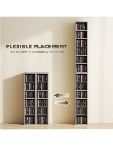 HOMCOM Set of 2 CD Media Display Shelf Unit Tower Rack with Adjustable Shelves, Light Grey - pic 184770 | FastDaddyshop