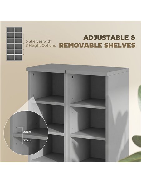 HOMCOM Set of 2 CD Media Display Shelf Unit Tower Rack with Adjustable Shelves, Light Grey - pic 184771 | FastDaddyshop