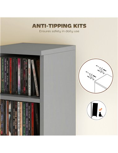 HOMCOM Set of 2 CD Media Display Shelf Unit Tower Rack with Adjustable Shelves, Light Grey