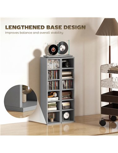 HOMCOM Set of 2 CD Media Display Shelf Unit Tower Rack with Adjustable Shelves, Light Grey