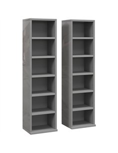 HOMCOM Set of 2 CD Media Display Shelf Unit Tower Rack with Adjustable Shelves, High Gloss Grey