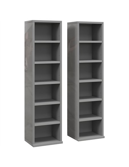 HOMCOM Set of 2 CD Media Display Shelf Unit Tower Rack with Adjustable Shelves, High Gloss Grey - pic 184775 | FastDaddyshop