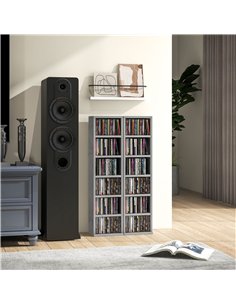 HOMCOM Set of 2 CD Media Display Shelf Unit Tower Rack with Adjustable Shelves, High Gloss Grey 2