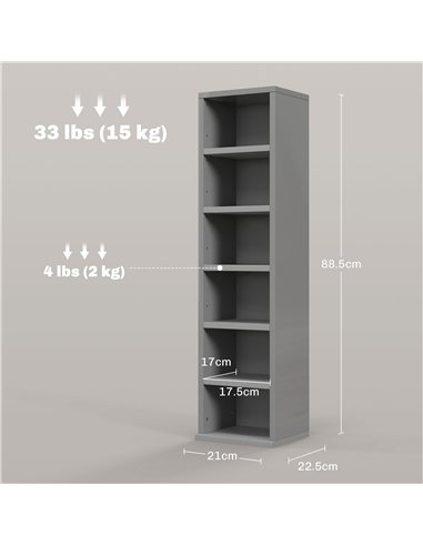 HOMCOM Set of 2 CD Media Display Shelf Unit Tower Rack with Adjustable Shelves, High Gloss Grey