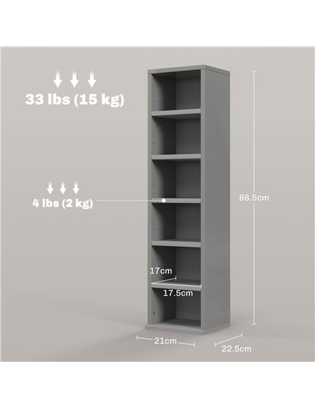 HOMCOM Set of 2 CD Media Display Shelf Unit Tower Rack with Adjustable Shelves, High Gloss Grey - pic 184777 | FastDaddyshop