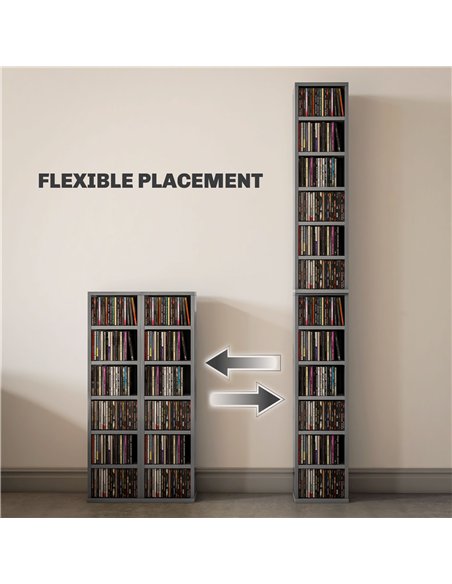 HOMCOM Set of 2 CD Media Display Shelf Unit Tower Rack with Adjustable Shelves, High Gloss Grey - pic 184779 | FastDaddyshop