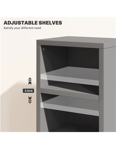 HOMCOM Set of 2 CD Media Display Shelf Unit Tower Rack with Adjustable Shelves, High Gloss Grey