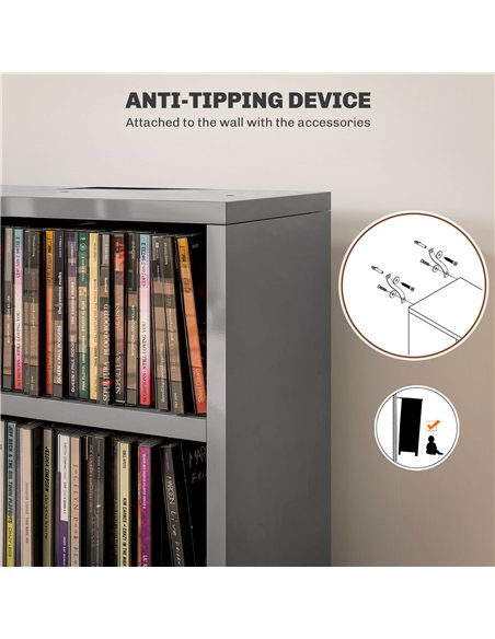HOMCOM Set of 2 CD Media Display Shelf Unit Tower Rack with Adjustable Shelves, High Gloss Grey - pic 184781 | FastDaddyshop