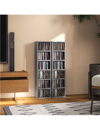 HOMCOM Set of 2 CD Media Display Shelf Unit Tower Rack with Adjustable Shelves, High Gloss Grey