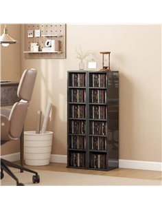 HOMCOM Set of 2 CD Media Display Shelf Unit Tower Rack with Adjustable Shelves, High Gloss Black 2