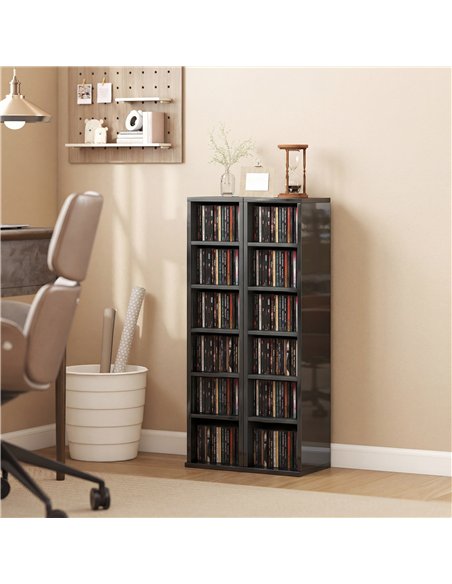 HOMCOM Set of 2 CD Media Display Shelf Unit Tower Rack with Adjustable Shelves, High Gloss Black - pic 184785 | FastDaddyshop