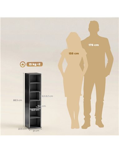 HOMCOM Set of 2 CD Media Display Shelf Unit Tower Rack with Adjustable Shelves, High Gloss Black