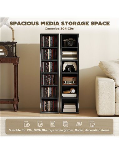 HOMCOM Set of 2 CD Media Display Shelf Unit Tower Rack with Adjustable Shelves, High Gloss Black