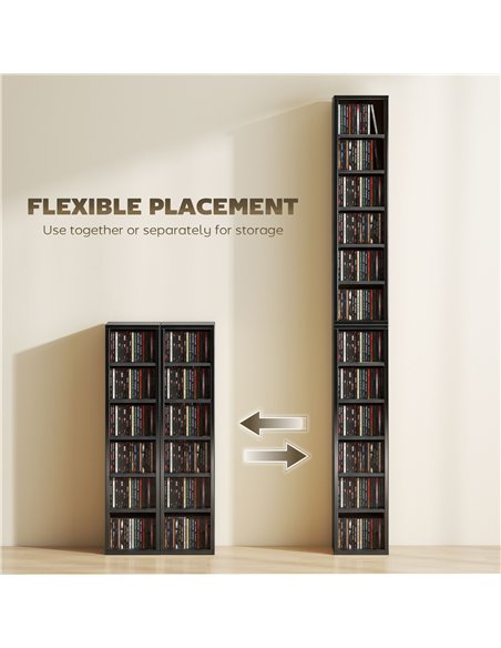 HOMCOM Set of 2 CD Media Display Shelf Unit Tower Rack with Adjustable Shelves, High Gloss Black - pic 184788 | FastDaddyshop