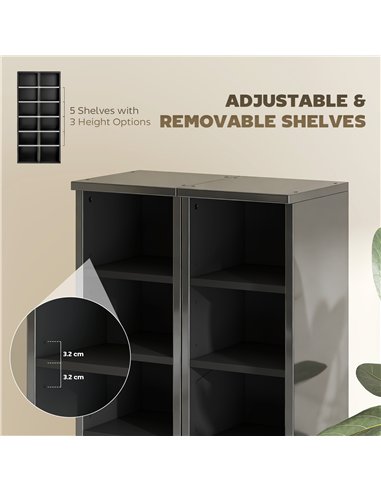 HOMCOM Set of 2 CD Media Display Shelf Unit Tower Rack with Adjustable Shelves, High Gloss Black