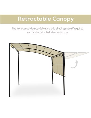 Outsunny 3 x 2.5 m Metal Pergola Wall Mounted Gazebo Door Canopy for Party Garden Sunshade with Extended Shelter, Cream White