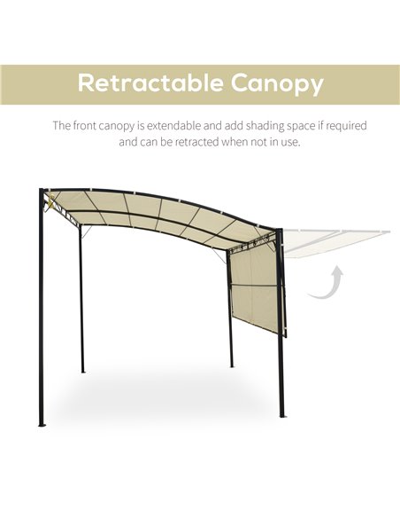 Outsunny 3 x 2.5 m Metal Pergola Wall Mounted Gazebo Door Canopy for Party Garden Sunshade with Extended Shelter, Cream White - pic 18479 | FastDaddyshop