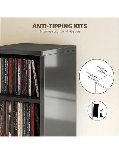 HOMCOM Set of 2 CD Media Display Shelf Unit Tower Rack with Adjustable Shelves, High Gloss Black