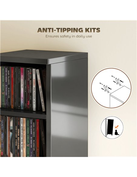HOMCOM Set of 2 CD Media Display Shelf Unit Tower Rack with Adjustable Shelves, High Gloss Black - pic 184790 | FastDaddyshop