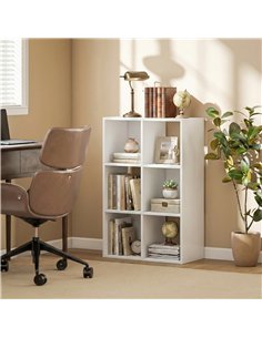 HOMCOM Industrial Style Storage Shelf, Bookcase, Bookshelf with 6 Compartments, for Living Room, Home Study, White Wood Effect 2