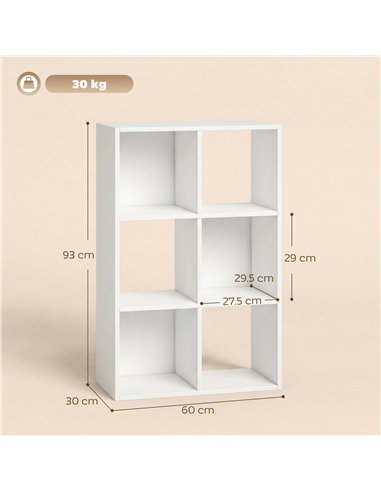 HOMCOM Industrial Style Storage Shelf, Bookcase, Bookshelf with 6 Compartments, for Living Room, Home Study, White Wood Effect
