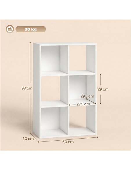 HOMCOM Industrial Style Storage Shelf, Bookcase, Bookshelf with 6 Compartments, for Living Room, Home Study, White Wood Effect - pic 184795 | FastDaddyshop