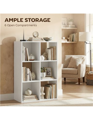 HOMCOM Industrial Style Storage Shelf, Bookcase, Bookshelf with 6 Compartments, for Living Room, Home Study, White Wood Effect