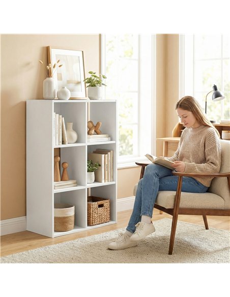 HOMCOM Industrial Style Storage Shelf, Bookcase, Bookshelf with 6 Compartments, for Living Room, Home Study, White Wood Effect - pic 184799 | FastDaddyshop