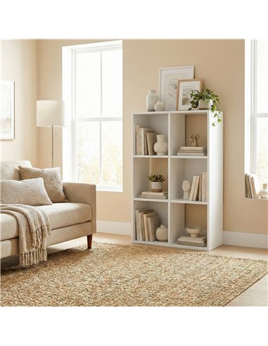 HOMCOM Industrial Style Storage Shelf, Bookcase, Bookshelf with 6 Compartments, for Living Room, Home Study, White Wood Effect