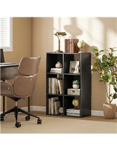 HOMCOM Industrial Style Storage Shelf, Bookcase, Bookshelf with 6 Compartments, for Living Room, Home Study, Black Wood Effect 2