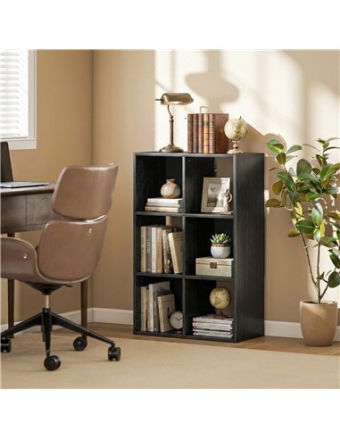 HOMCOM Industrial Style Storage Shelf, Bookcase, Bookshelf with 6 Compartments, for Living Room, Home Study, Black Wood Effect