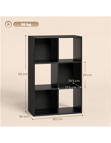 HOMCOM Industrial Style Storage Shelf, Bookcase, Bookshelf with 6 Compartments, for Living Room, Home Study, Black Wood Effect