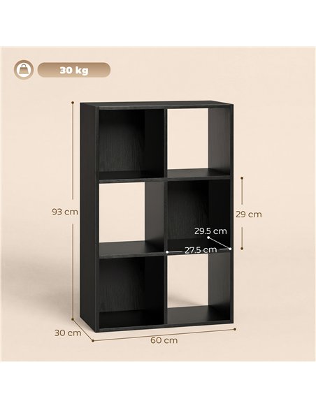 HOMCOM Industrial Style Storage Shelf, Bookcase, Bookshelf with 6 Compartments, for Living Room, Home Study, Black Wood Effect - pic 184804 | FastDaddyshop