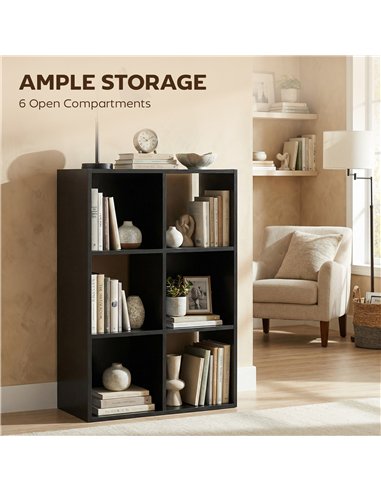 HOMCOM Industrial Style Storage Shelf, Bookcase, Bookshelf with 6 Compartments, for Living Room, Home Study, Black Wood Effect