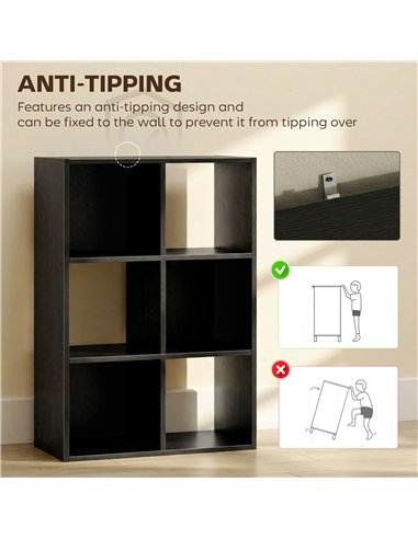 HOMCOM Industrial Style Storage Shelf, Bookcase, Bookshelf with 6 Compartments, for Living Room, Home Study, Black Wood Effect