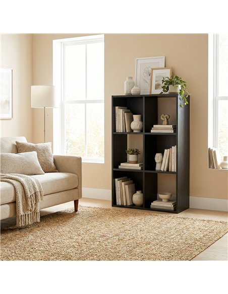 HOMCOM Industrial Style Storage Shelf, Bookcase, Bookshelf with 6 Compartments, for Living Room, Home Study, Black Wood Effect - pic 184809 | FastDaddyshop