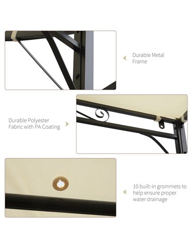 Outsunny 3 x 2.5 m Metal Pergola Wall Mounted Gazebo Door Canopy for Party Garden Sunshade with Extended Shelter, Cream White