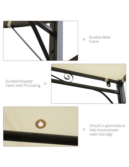 Outsunny 3 x 2.5 m Metal Pergola Wall Mounted Gazebo Door Canopy for Party Garden Sunshade with Extended Shelter, Cream White - pic 18481 | FastDaddyshop