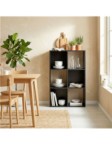 HOMCOM Industrial Style Storage Shelf, Bookcase, Bookshelf with 6 Compartments, for Living Room, Home Study, Black Wood Effect