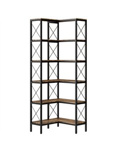 HOMCOM 5-Tier L-Shaped Bookshelf, Freestanding Corner Bookcase with Metal Frame, Rustic Brown