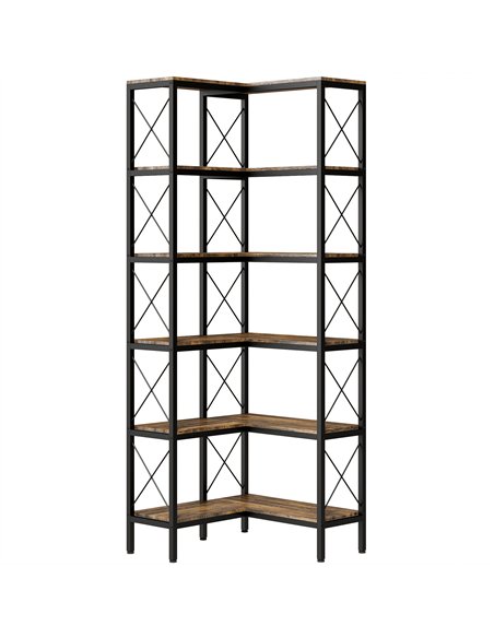 HOMCOM 5-Tier L-Shaped Bookshelf, Freestanding Corner Bookcase with Metal Frame, Rustic Brown - pic 184811 | FastDaddyshop