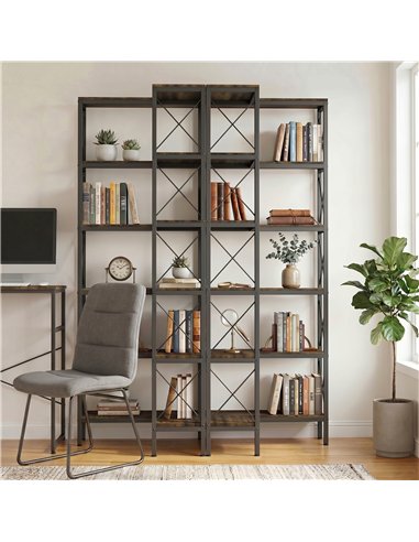 HOMCOM 5-Tier L-Shaped Bookshelf, Freestanding Corner Bookcase with Metal Frame, Rustic Brown