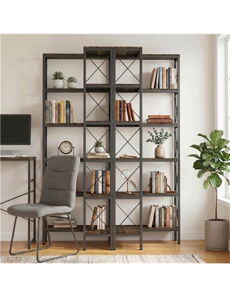 HOMCOM 5-Tier L-Shaped Bookshelf, Freestanding Corner Bookcase with Metal Frame, Rustic Brown - pic 184819 | FastDaddyshop