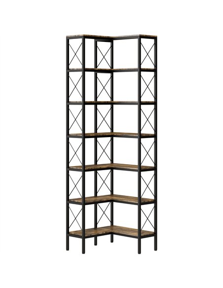 HOMCOM 6-Tier L-Shaped Bookshelf, Freestanding Corner Bookcase with Metal Frame, Rustic Brown - pic 184820 | FastDaddyshop