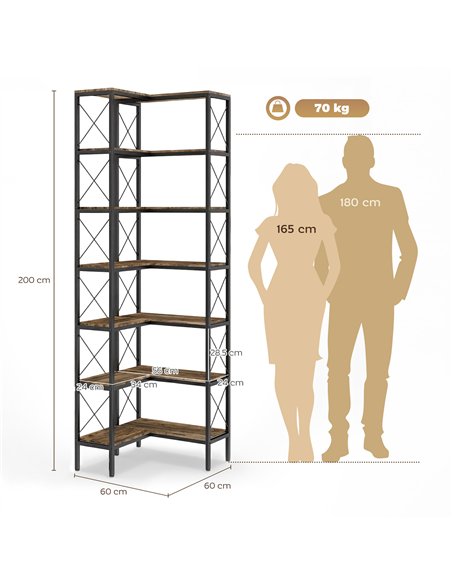 HOMCOM 6-Tier L-Shaped Bookshelf, Freestanding Corner Bookcase with Metal Frame, Rustic Brown - pic 184822 | FastDaddyshop