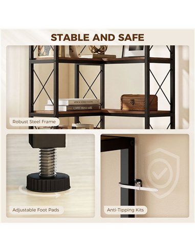 HOMCOM 6-Tier L-Shaped Bookshelf, Freestanding Corner Bookcase with Metal Frame, Rustic Brown