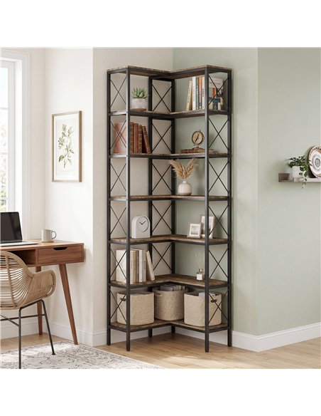 HOMCOM 6-Tier L-Shaped Bookshelf, Freestanding Corner Bookcase with Metal Frame, Rustic Brown - pic 184827 | FastDaddyshop