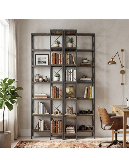 HOMCOM 6-Tier L-Shaped Bookshelf, Freestanding Corner Bookcase with Metal Frame, Rustic Brown - pic 184828 | FastDaddyshop