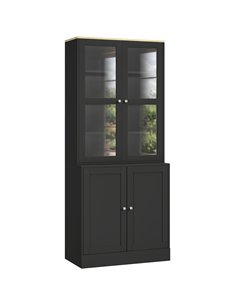HOMCOM Modern Bookcase Display Storage Unit with Glass Doors Adjustable Shelves, Black