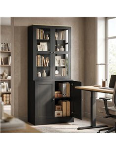 HOMCOM Modern Bookcase Display Storage Unit with Glass Doors Adjustable Shelves, Black 2